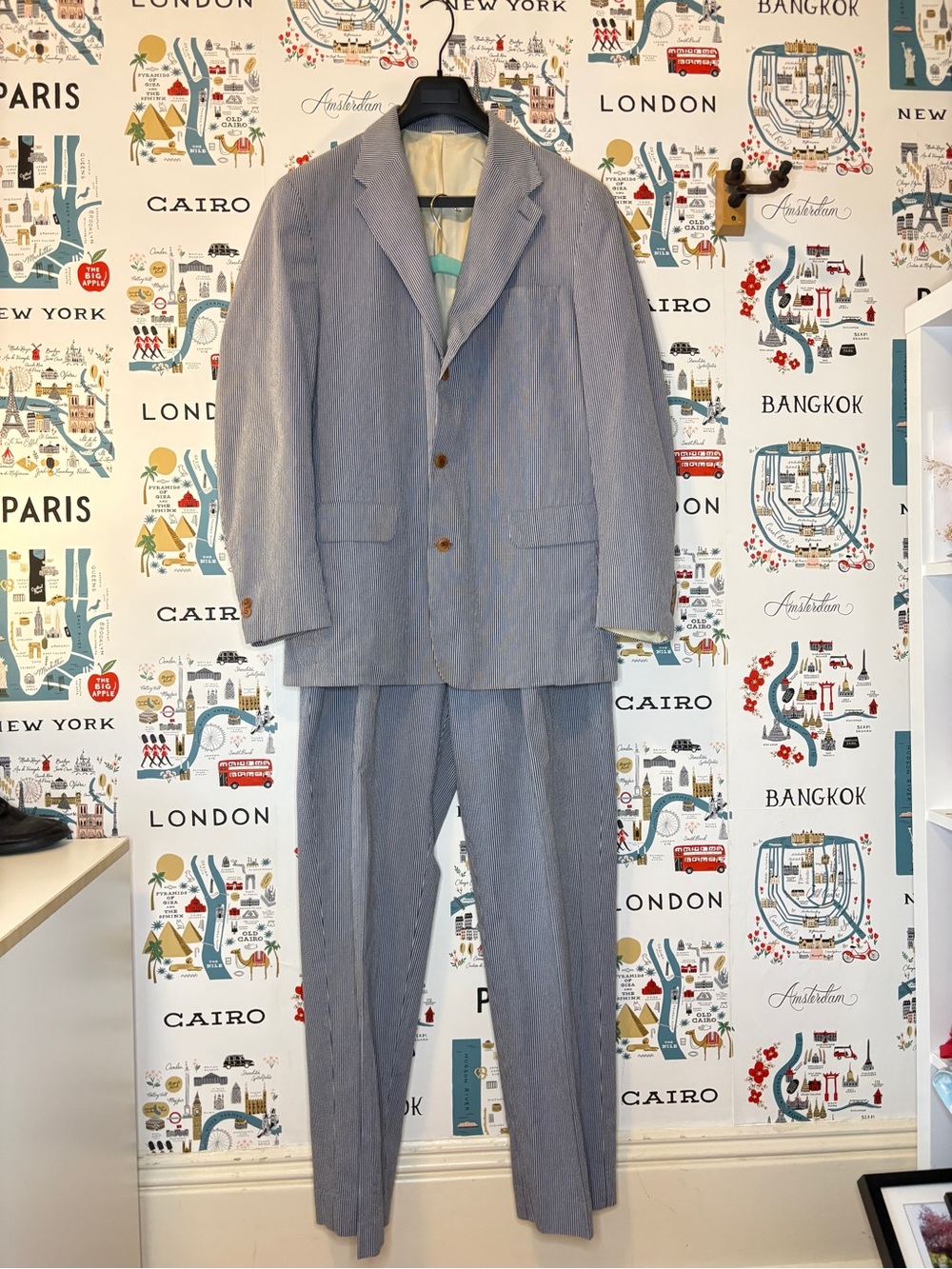 J Crew Men's Blue and White Seersucker Suit